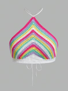 Multicolor Sexy Collar Sleeveless Fabric Colorblock  Embellished Slight Stretch  Women Clothing Diy Crochet Top Pattern, Tops Tejidos A Crochet, Marque-pages Au Crochet, Top A Crochet, Poncho Crochet, Crop Top Pattern, Crochet Crop Top Pattern, Crochet Tops Free Patterns, Crochet Summer Tops