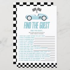 a printable race car game with the words find the guest