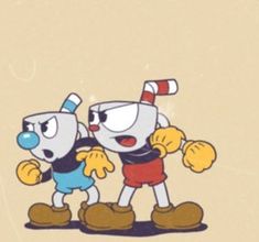 two cartoon characters standing next to each other