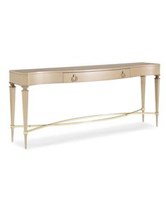 an elegant console table with two drawers and one drawer on the top, in gold