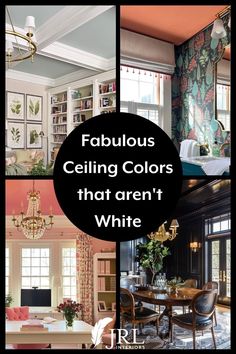 four different pictures with the words fabulous ceiling colors that aren't white on them