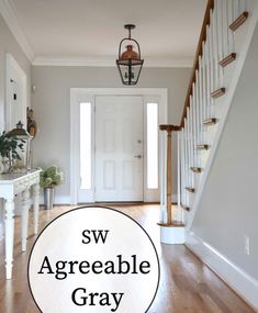 an entryway with the words sw agreeable gray on it