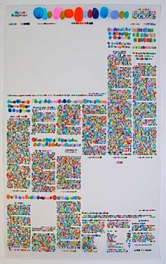 a white poster with multicolored circles on it's sides and squares in the middle