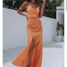 Never Worn! Super Elegant Linen, Perfect For Vacation Or Staple Piece. Questions? Leave A Comment Below! Orange Linen Dress, Maxi Linen Dress, Long Summer Dress, Maid Of Honour Dresses, Linen Maxi Dress, Long Summer Dresses, Linen Dress, Maid Of Honor, Dress Materials