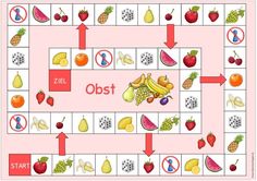 a game board with fruits and vegetables on it, as well as the words obst