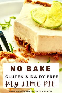 no bake gluten and dairy free key lime pie on a white plate