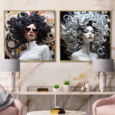 two paintings on the wall of a living room