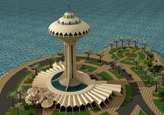 an artist's rendering of a water fountain in the middle of a circular park