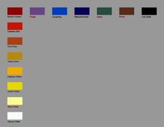 an image of color chart with different colors and names for each part of the page