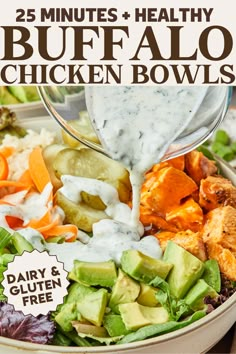 If you’re looking for an easy, flavorful, and satisfying meal, these Buffalo Chicken Bowls are it! Topped with high protein dressing, avocado, tons of veggies, and cooked rice, you will not believe how delicious and easy these bowls are. Ready from start to finish in just 25 minutes! Protein Ranch Dressing, High Protein Ranch, Buffalo Chicken Bowls, Protein Ranch, Healthy Little Peach, Chicken Bowls, Healthy Buffalo Chicken, Peach Recipes, Food Freedom