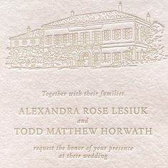 a wedding card with the words, together with their families alexandria rose lesuk and todd mathew horwath