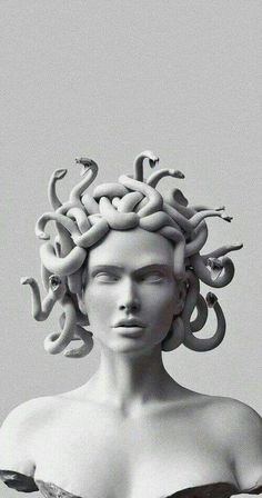 a woman's head with snakes on it and her hair in the shape of a crown