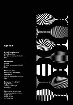 an abstract black and white poster with the words agenda on it's back side