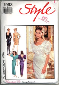 an image of a woman in a white dress and black pants on the cover of a sewing pattern