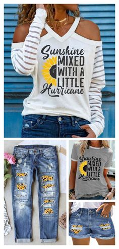 10% OFF for first order ✨ Free Shipping Over $69 Over $69-$10 Code【RS10】 Over $119-$20 Code【RS20】 Over $159-$30 Code【RS30】 Sunflower Outfit, Shoes Jeans, Crazy Outfits, Refashion Clothes, Spring Sale, Clothing Hacks, Your Outfit, Mom Shirt