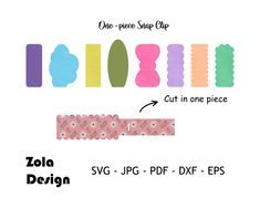 the zola design ribbon is shown in different colors and sizes, including pink, green,