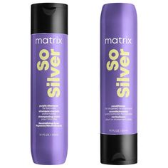 The Matrix So Silver Purple Shampoo and Conditioner DUO SET, each in a 10 oz bottle, is designed to neutralize brassy tones and enhance the brightness of blonde, silver, or gray hair. This effective duo combines purple-toning technology with nourishing ingredients to maintain a cool, vibrant color while providing essential hydration. Ideal for weekly use, it ensures your hair stays fresh, bright, and beautifully toned. Blonde Silver, Purple Conditioner, Purple Shampoo And Conditioner, How To Lighten Hair, Soften Hair, Purple Shampoo, Tone Hair, The Matrix, Blue Makeup