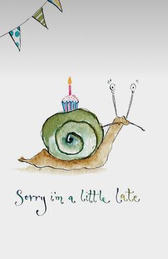 a snail with a birthday cake on it's back