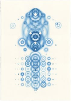 an abstract blue and white painting with circles