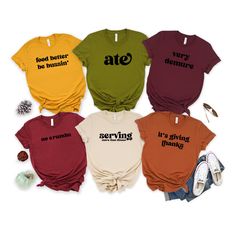 Gen Z Sayings Funny Thanksgiving Shirts - Unisex Short Sleeve T-Shirt We use Bella + Canvas 3001 premium t-shirts which have a soft and light feel, It's very comfy and with it's unisex sizing it's perfect for both men and women. Fun Holiday Shirts For The Entire Family! BRAND & MATERIAL: Bella + Canvas - Unisex Short Sleeve Jersey Tee - 3001 - 4.2 oz., 100% airlume combed and ringspun cotton, 32 singles - Athletic Heather and Black Heather are 90/10 airlume combed and ringspun cotton/polyester  - Ash is 99/1 airlume combed and ringspun cotton/polyester - Alternate Heather CVC/Blend colors are 52/48 airlume combed and ringspun cotton/polyester  - Heather Prism colors are 99/1 airlume combed and ringspun cotton/ polyester (Unique coloring, grey flecks of heather pulled through the base color Cute Thanksgiving Shirts, Gen Z Funny, Teen Slang, Crafty Mom, Funny Thanksgiving Shirts, Food Shirt, Family Brand, Thanksgiving Food, Family Thanksgiving