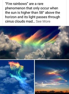 the rainbow is in the sky and it looks like clouds are coming out of them