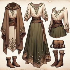 Cool Medieval Outfits, Medieval Robe Women, Forest Spirit Outfit, Dnd Fashion Aesthetic, Modern Medival Outfits Woman, Ren Faire Outfits Women, Cute Fantasy Outfits, Reinassance Outfits