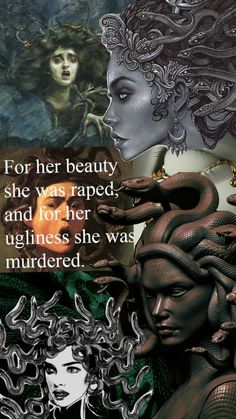 an image of two women with snakes on their heads and the words for her beauty she was