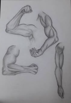 three different poses of the same man's arm and leg, one in black and white