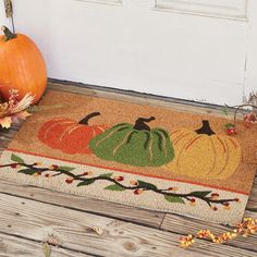 Bittersweet & Pumpkins Door Mat-Lange General Store Thanksgiving Porch, 3 Pumpkins, Rustic Autumn, Pumpkin Door, Cozy Design, Park Designs, Decorative Pattern, Fall Door, Outdoor Porch