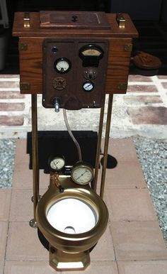 an old fashioned toilet with two gauges attached to it