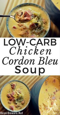 low - carb chicken cordon bleu soup in two bowls