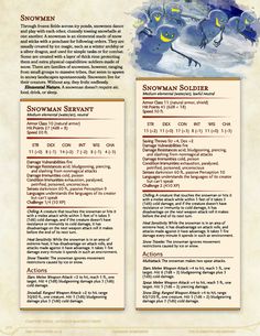 the snowman scout's guide is shown in this page, which includes information for each