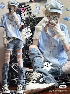 Graphic Tee Men, Kawaii Outfit Ideas, Estilo Harajuku, 일본 패션, Kawaii Fashion Outfits, Estilo Punk, Alt Fashion, Short Sleeve Tops, Swaggy Outfits