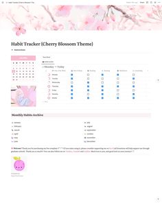 FREE | Habit Tracker Notion Template | Pink Aesthetic Notion Template | Cherry Blossom Theme Habit Tracker On Notion, Spring Notion Template, Notion Checklist Template, Free Notion Habit Tracker Template, Notion Tracker Template, Free Notion Habit Tracker, Notion Tracker Ideas, Notion Template Ideas Habit Tracker, Notion Mood Tracker Template