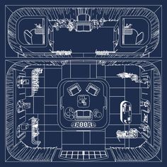 an overhead view of a kitchen and living room from above, with the floor plan drawn