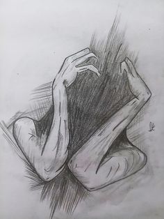 a pencil drawing of a person laying on the ground with their arms up and legs crossed