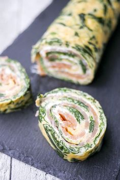 spinach and cheese roll with text overlay