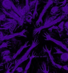 purple zombie hands reaching up into the air with their arms spread out in front of them