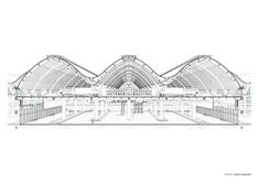 an architectural drawing of a train station