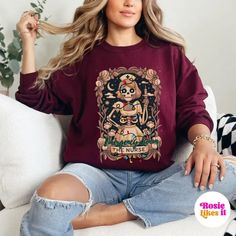 LOVE this Nurse Christmas Sweatshirt! it's so unique with the Christmas lights string around a vintage image of a tarot card deck!! Emergency Room Nurse, Er Nurse