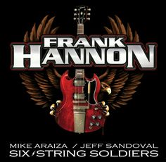 the poster for frank hannon's six string guitar strings, which are red and gold