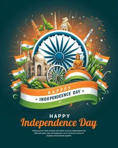 happy independence day with india flag and wheel