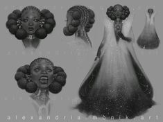 an image of various hair styles and hairstyles for black women in the style of princesses