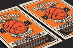 two flyers for basketball tournament with an orange background