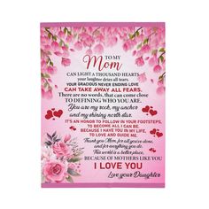 a mothers poem with pink flowers and hearts