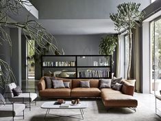 a living room filled with furniture and lots of windows