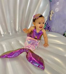 "Handmade Item Ships from La Mirada, Ca Smoke free environment Materials: Pink sparkly sequin fabric, pink fleece, iridescent blue or pink shimmery fabric for mermaid tail and waistband. This one of a kind custom little Mermaid outfit is absolutely adorable for (1st year) photo sessions, birthday parties, costume event or a special gift for that precious little someone in your life. The main body which is made with pink sparkly mermaid sequins front and back, ( pictures just doesn't do this merm Newborn Mermaid Costume, Rick Costume, Baby Mermaid Costume, 1st Birthday Mermaid, Baby Mermaid Costumes, Shine Costume, Baby Mermaid Outfit, Baby Mermaid Tail, Newborn Mermaid