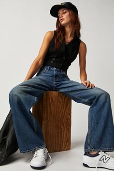 Levi's Low Loose Jeans | Free People Wide Leg Levis Outfit, Low Waisted Baggy Jeans, Real Recognize Real, Loose Jeans Outfit, Staple Jeans, Low Rise Wide Leg Jeans, Levis Outfit, Jeans Street Style, Low Waist Jeans