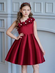 Burgundy Party Collar Sleeveless Polyester Plain Fit and Flare Embellished Non-Stretch All Toddler Girls Clothing Kerala Engagement Dress, Kids Birthday Dresses, Western Dresses For Girl, Party Wear Frocks, Beautiful Party Dresses, Fancy Short Dresses, Kids Party Wear Dresses, Flower Princess