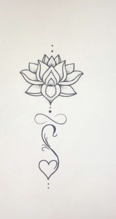 a drawing of a lotus flower with the letter s in it's center and two hearts on each side